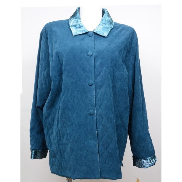 NWT Christine Thomson Modern Quilted Shirt Jacket Dark Teal Plus Size 2X - Picture 2 of 16